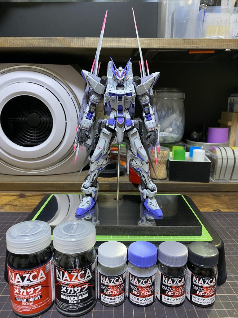 塗料です。フレームはメカサフのスーパーヘビィとヘビィを調色したもので塗装、ピンクは前作のトーリスリッターで使用したものです。ご覧頂きありがとうございました( •̀ᴗ•́ )