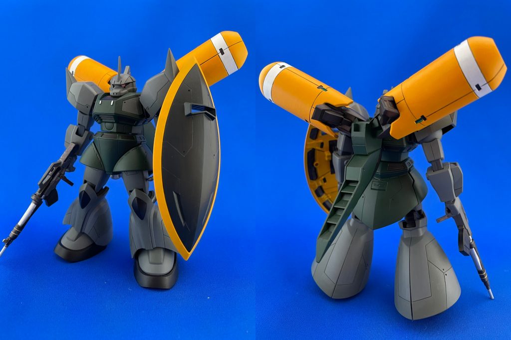 シャア専用ゲルググを量産型カラーに筆塗り全塗装。各所に筋彫りを入れてハイディテールなゲルググを目指しました。