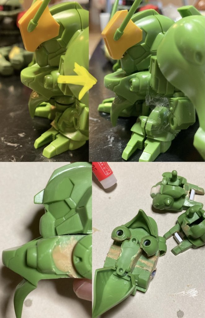 ボリュームを出す為に胸部を前方に延長。脚部の付け根を前方へ移動。