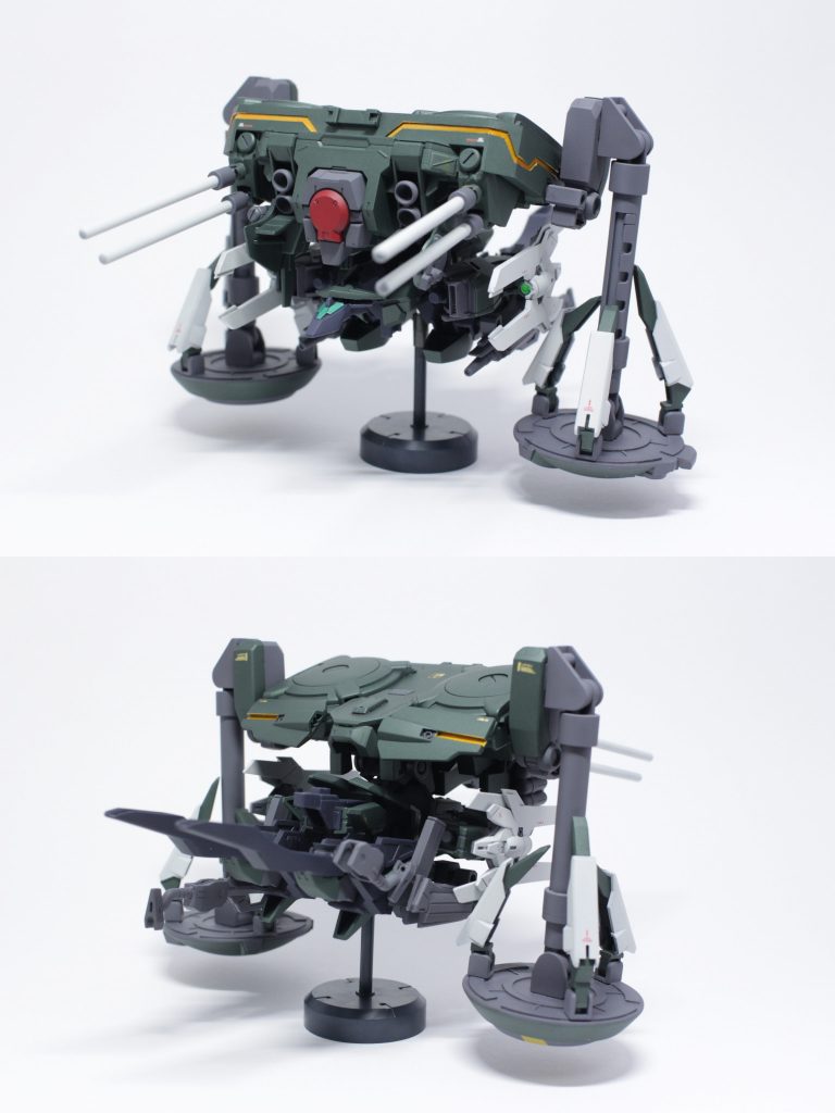 リブラアーマー共通パーツが無加工なので、各種装甲パーツは全て他アーマーと同じように基部パーツに取り付け可能。ビームカービンはコアスプレーガンを付けた状態でも追加パーツのみをまとめた状態でも取り付けることができます。