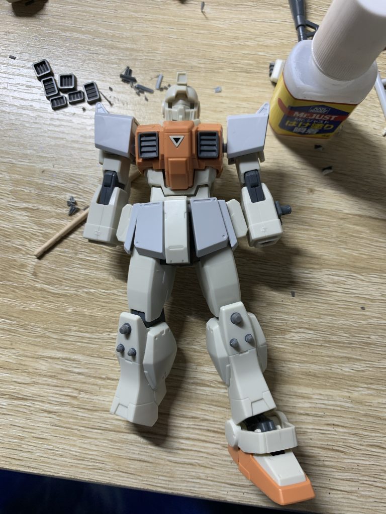 塗装前です。改造箇所が分かりやすいかと思います。ダクトは他社パーツを使おうかと思いましたが、やめました笑。あとはジムスナイパーⅡが手に入ればデルタチーム完全完成です！ご覧いただきありがとうございました。