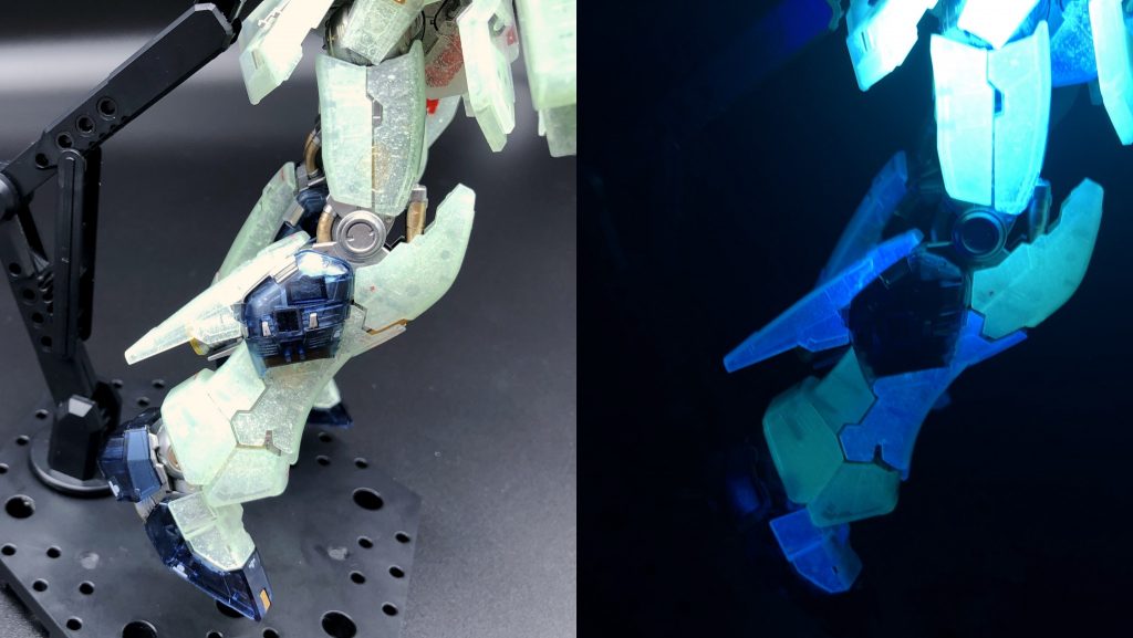 脚部パーツにより光る色が違うので青と緑と分かれるのがいいですね🤔