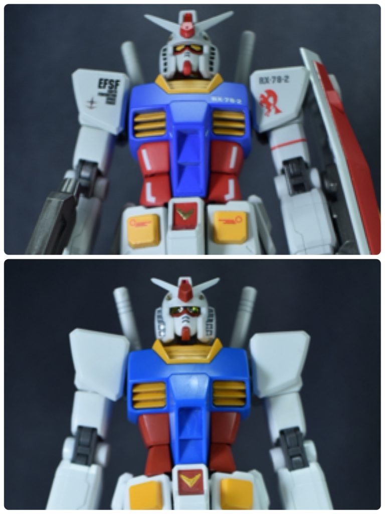 素の状態との比較です。先述の胴体の他、頭部もエントリーグレートガンダムと交換しています。