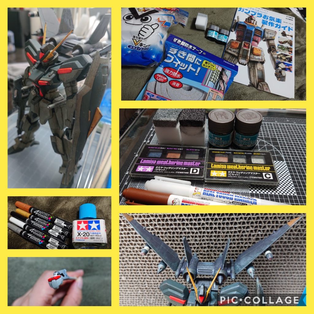 ウェザリングははじめてスポンジポンポンをしました🙋焼鉄系とシルバー系の2種類を使い分けつつです。他、リアルタッチマーカーブラウンとウェザリングマスターを使いました。また、今回は4アーティストマーカーも細部で使い、はみ出た箇所はエナメル溶剤で拭き取りする手法を用いました。顔部分は黒を塗ってからはみ出し部分だけを綺麗に拭き取りできました😊スポンジポンポンはやり過ぎてしまった時のリカバリ方法を調べて無かったので多少雑になってしまった箇所があると思います😅今後の課題ですね。。