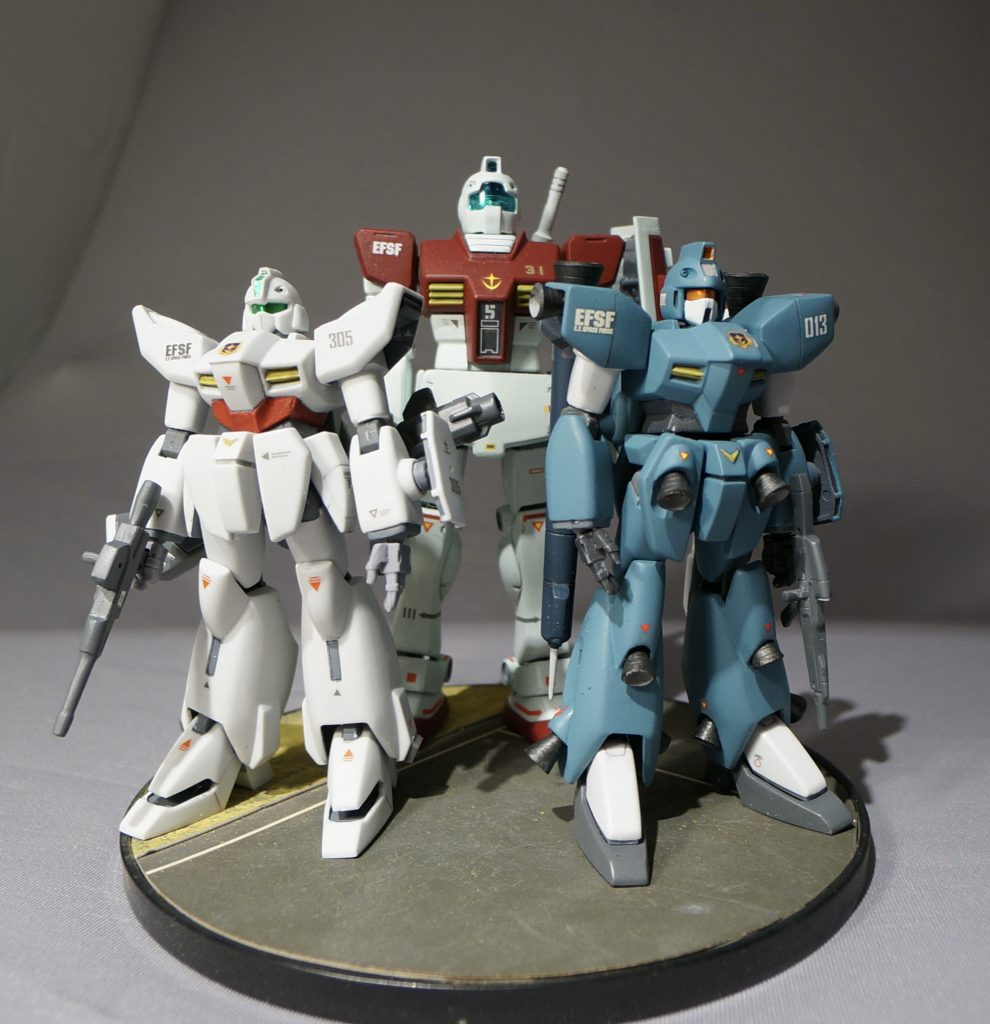 ジャベリンの型式番号はRGM-122。映像化されている宇宙世紀の機体の中では「RGM」ナンバーを冠する最終型で最強のジム系統機となるわけで、第5世代ＭＳのビームシールドは第4世代以前のMSでは破れないそうですから、彼らはサザビーとかより強いわけですよ、多分。