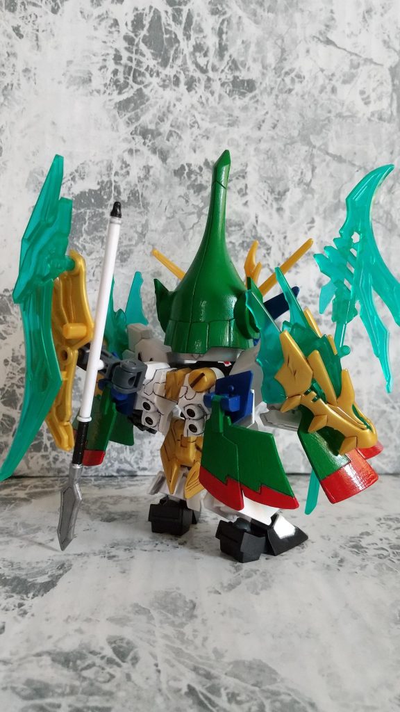 本体に使用したのはBB戦士 No.184 迅風頑駄無SDW 武聖関羽雲長νガンダム背部にコトブキヤMSG メカサプライ06ジョイントセットBのジョイント