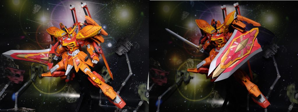 追加武装のナイトシールド可変機構による機能でバスターソード・シールドの形状に変化可能