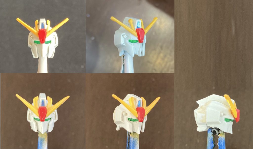 頭部の上Before / 下After面長、後頭部の絶壁を中心に改修しました。ゼータの個性を殺して、RX78のシルエットに近づけました。