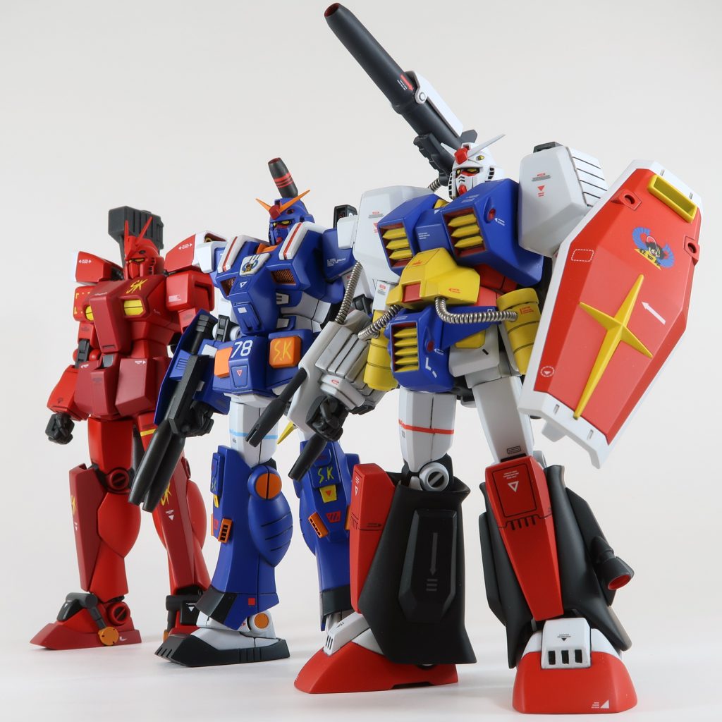 「ほう　これがうわさにきくパーフェクトガンダム=トリオか」（義丸）ワールドシミュレーション大会決勝戦、クラフトマンチームの並びも完成ですよ。これが見たかった！