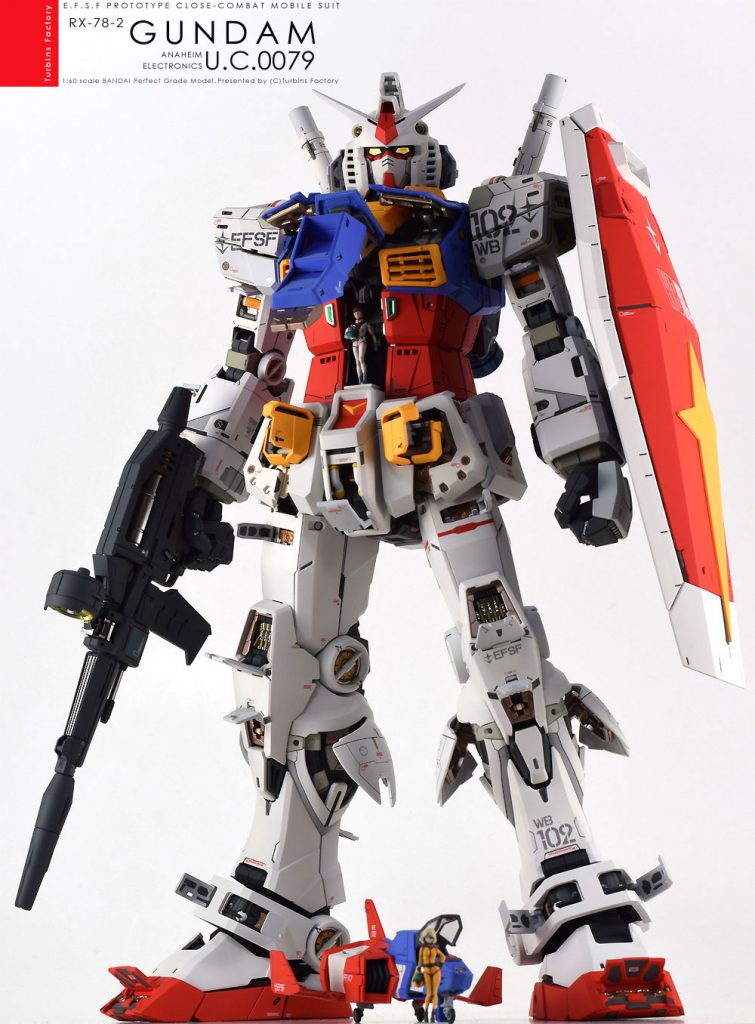 ご覧いただきありがとうございます。 PGアンリーシュドガンダムを製作しました。昨年発売となり話題となったキットですが、昨今のプラモデル入手困難な状況ではなかなか手にすることが出来ませんでしたがやっと入手し製作することが出来ました。バンダイの最新の技術を詰め込んだキットだけあり造りごたえもありましたし各部のオープンギミックはとても魅力的で製作していても心躍らされるものがありました。 普段は稼動も出来ますが主に巣立ちで飾っていただいて楽しんでもらう模型を製作させてもらっていますが、今回はハッチオープンや装甲をはずしてカットモデル風に展示したり手にとっていただいた方にキットをお好きなように十分に楽しんでいただきたいと思い大きな改造をして触れにくい模型にするのではなく様々な楽しみ方が出来るようにキットの素性は大きく変更せずに細かな部分を丁寧に製作しいたしました。カラーリングはファーストガンダムらしくありながらVer.Kaの色彩を取り入れて塗装しました。 外装はハッチオープンギミックのおかげでパーツ分割が多数おこなわれていますので、どうしてもディテールが足りない部分にだけ追加でディテールをいれてあります。その代わりといっては何ですが普段のHGやMGサイズでも行っている作業ではありますが細かな部分の逆エッジやスジ彫りを丁寧に彫りなおしスミを流して大きなキットでも細部の密度感が出るようにしてあります。キットではRGと同じように大きなパーツごとに色が変えられていますが、キットの大きさからしてもあまり大きな部品ごとに色を変えてしまうと下品な感じになってしまうので、ファーストガンダムらしさとVer.Kaの美しさを意識しながらハッチ等素材が異なるであろう部分をピンポイント的にいくつか塗りわけを行い単調にならないように仕上げました。 外装をは装着してしまうと見えなくなるフレームですが、ハッチオープンして見えるメカ部分はもちろんのことながら見えなくなる部分にも多くの魅力手なディテールが入っていますのでそれらを丁寧に塗りわけを行ってあります。ハッチオープンして見える部分は当然のことながら、手にした方が装甲をはずしてカットモデル風に飾っていただいてもいいようにフレームを塗り分けて、さらにデカールも添付してあります。ハッチの裏側は開けた時に見える部分なので裏のディテールを塗り分けると同時にこちらにもコーションデカールを添付して飾ったときの満足感をあげてあります。
