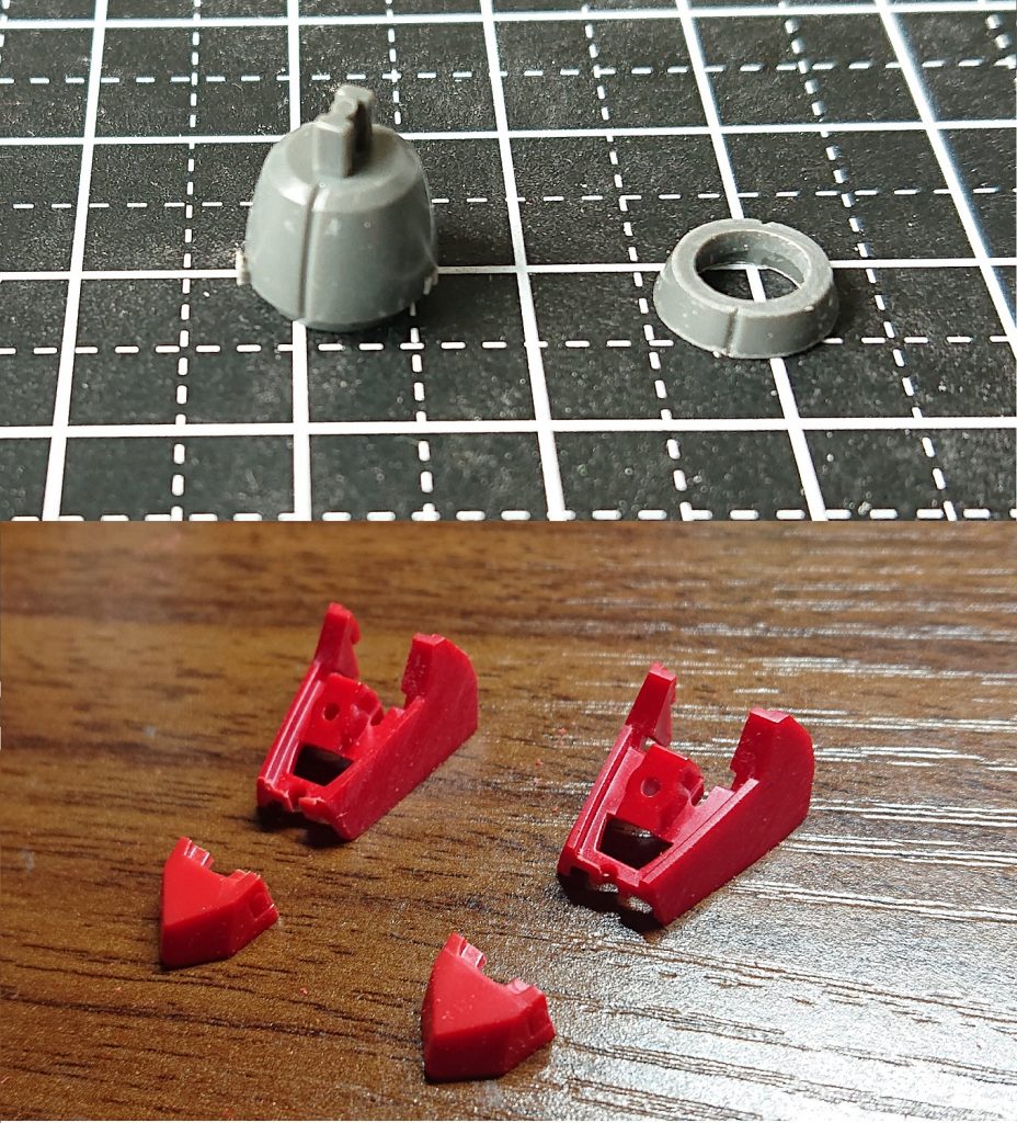 肩部ビーム砲はジャンクパーツのバーニアを切断して作りました。足部はRGウイングの先端部を切り、モールドを消してHGフェニーチェの足部先端を付けています。