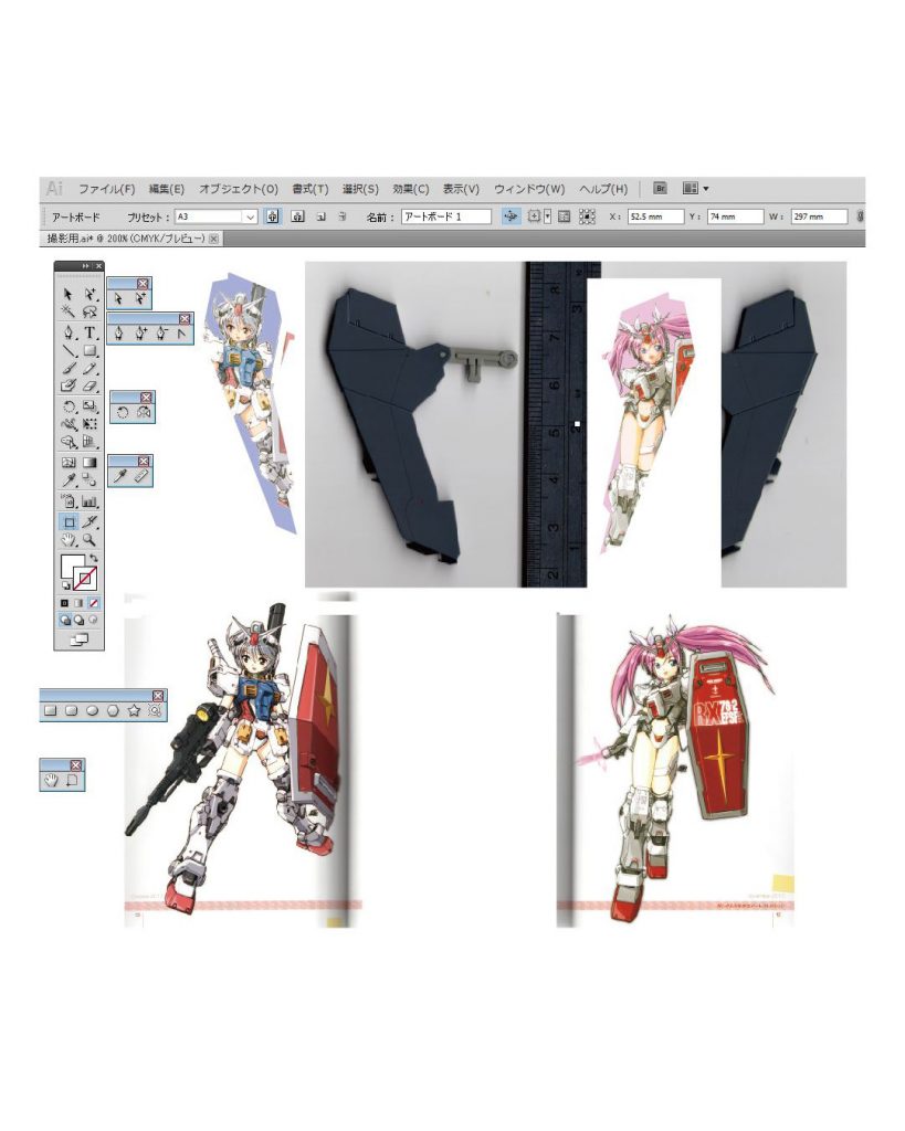 そして初挑戦のインクジェット方式自作デカール! 萌えキャラ、MS少女、をこれからバンバン貼っていきたい、「痛車」ならぬ「痛ガン」「痛モビルスーツ」を作っていきたい自分としては避けて通れぬ道wでした。結果は大成功!写真画質モードで細かくプリントしたイラストが貼れました。クリアーでがっちりコートしてあるので翼収納してもキズついたりしません。