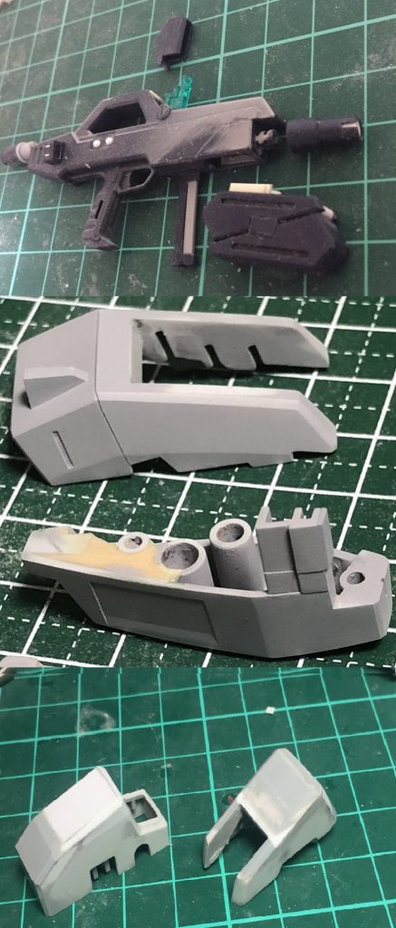 工作の一部の途中写真。ライフル分割変更。肉抜き埋め。改との差分変更。