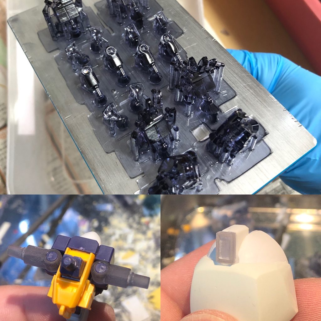 3Dプリンターで作ったものです胸を大きくしたので関節パーツも延長することに、フィンもつくので複雑な形状になりそうだったのでモデリングしてみました。リアカメラ・胸ダクトパーツ・コンポジットソードの持ち手・クローの接続パーツ以上を3Dプリンターにてつくりました。