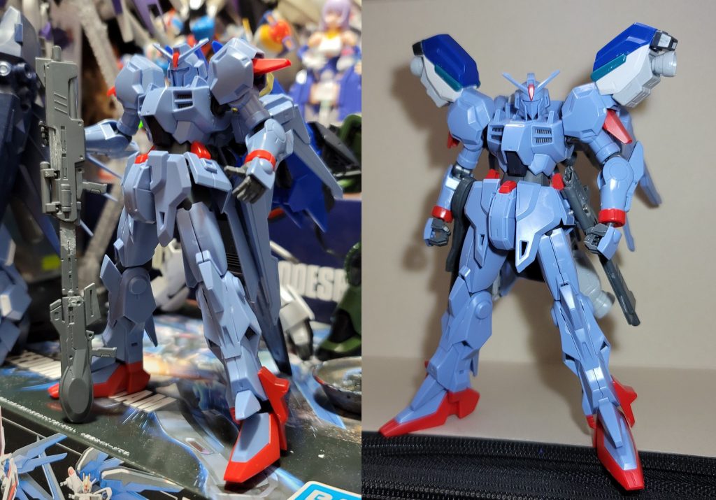 少ししか写真を撮っていませんが制作……もとい、開発過程です本機の改造に当たって一番最初に思いついたのは連結ライフルのことですたぶんもう気付いているんですが武装面の改造はストライクフリーダムの意匠を多く取り入れましたしかしストフリのパーツは一切使っていません85% mk-Ⅲ 10% ビルダーズパーツ 4% ウィンダム 1% EGガンダムなどその他 な感じです当初はテルティウムアームズを使うと考えましたが没案になりました右のは塗装を始める直前の状態ですが結局そこからまた数回改修してようやく今の形になりましたちなみにAMパーツを作る予定は今のところないですガンナーならサブフライトか大型可変機をベースに砲台を盛ればなんとか作れなくもないがGダイバーソードに変形するボクサーはどう作ればいいかまったく思い付きません