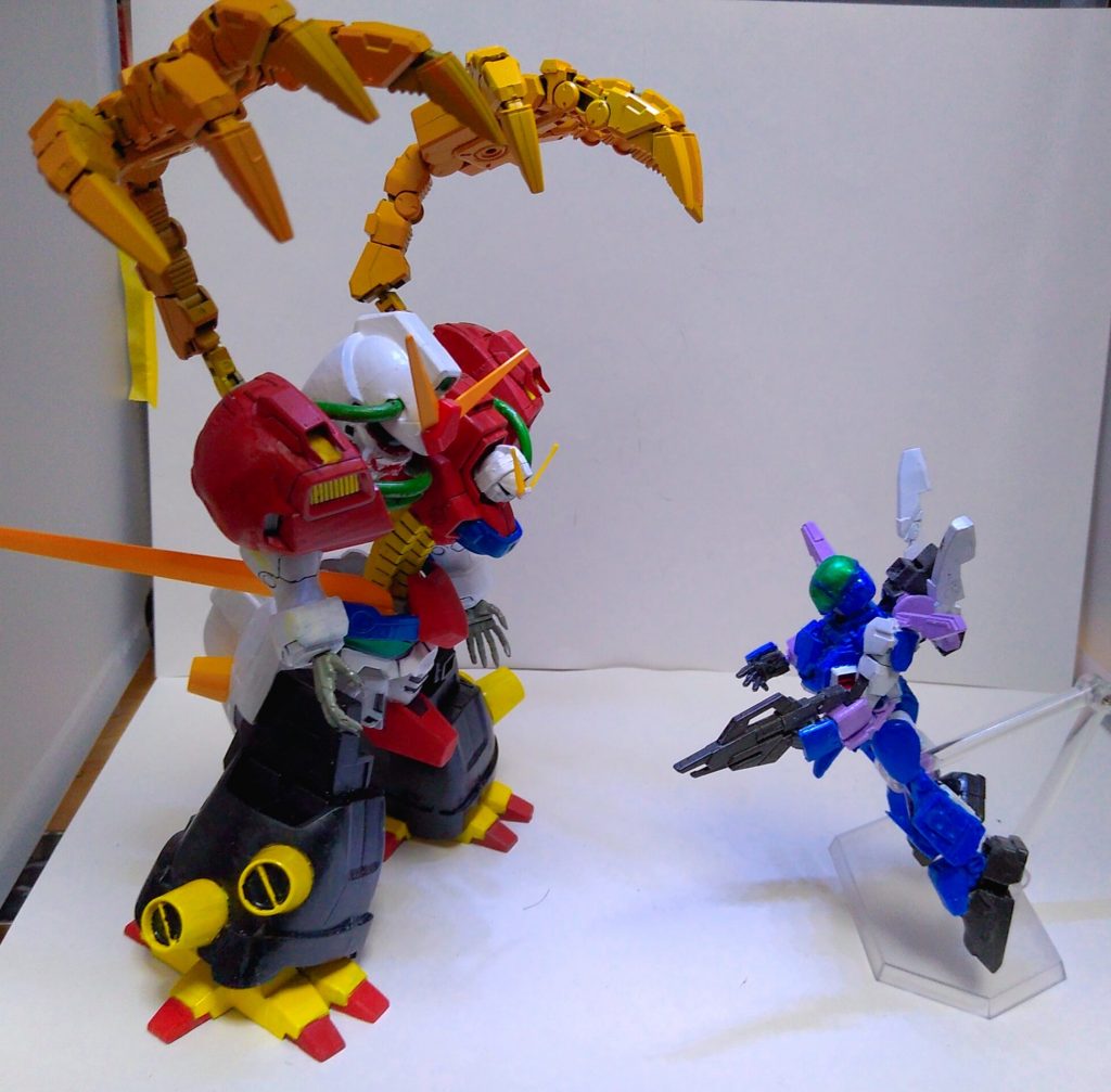 デビルガンダムなんか股関節弱いですね、すぐ外れる…( ˇωˇ )以前作ったコアガンダム(レイズナー)と並べて原作再現をw