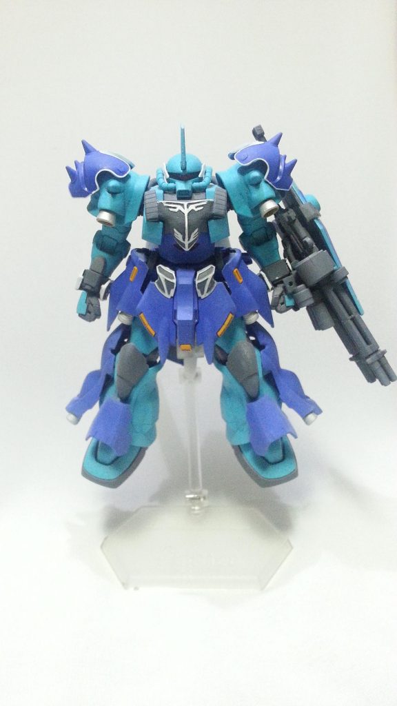 ブレードアンテナを大型化、肩部アーマーにスラスターを増設し、袖付きのレリーフ兼強化装甲の増加、一部装甲の材質の変更、ジェネレーターを新型の物に交換した見た目だけグフカスタムのほぼ新型機といっても過言ではない程カスタマイズをされている。整備士とパイロットの趣味が大幅に反映されているとかいないとか。