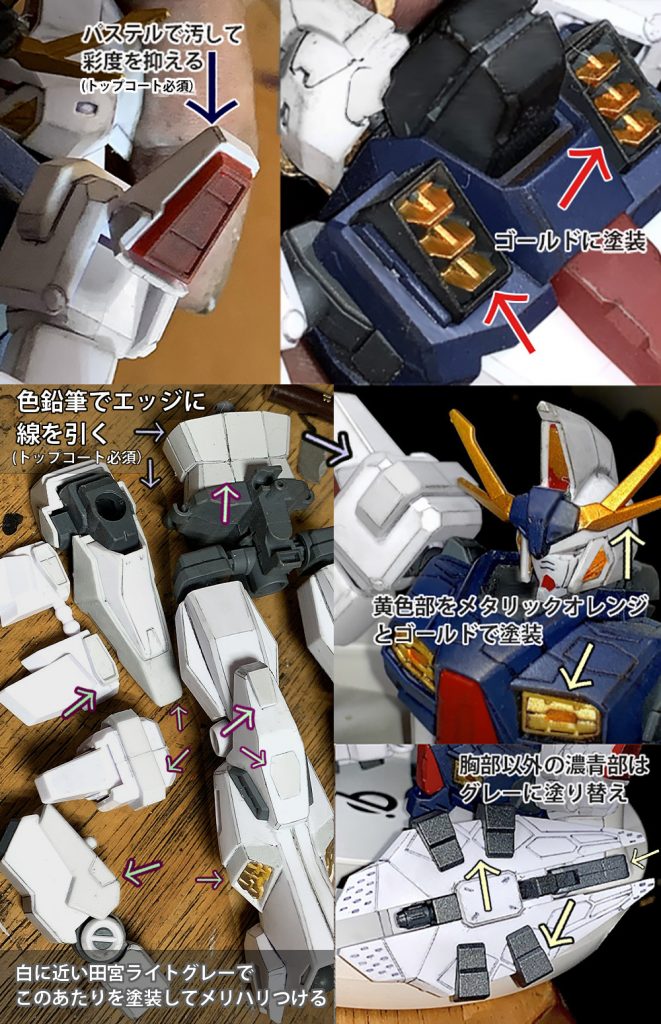 「基本無改造・可能な限り本体色活かし」がポリシーですので、ポイントはこんな感じです。ここからはFFの製作に入ります。ペーネロペーは小説連載時のデザインが最高と思ってますが、今回のキットでどーしても気に入らない部分があり、そこは改造予定です。