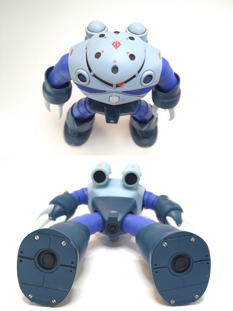 頭部ミサイルはエポパテで裏打ちして3㍉ピンバイスで開口整形後に丸く打ち抜いたプラ板で別パーツぽくフタしてます。足裏にもシンプルですがディテールを施しました。