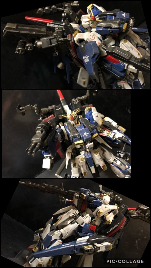 ・ライトアームアーマー艦隊戦を主目的として想定しているFA−Zガンダムはメガビームランチャーを主要武装としている為、近距離〜中距離の対処に難がある。その為、敵MSに接近されてしまった時の対応として、命中させ易く、チャージの必要ない実弾式のガトリングガンを碗部ライトアーマー上に装備する。・レフトアームアーマーFA−Zガンダム専用のシールドを装着出来る。・シールド従来のシールドを装備しない代わりに先端にメガ粒子砲を内蔵したシールド装備する。アームが付いており、メガビームランチャー、またはビームライフルをジョイント出来る。のちにリゼルのシールドとして採用された、と言われる。・レッグユニットこちらも装甲というよりは姿勢制御の為のユニットである。可変時には邪魔にならない様に、ジョイントでクリアランスを確保するギミックが施されている。・レッグブースターユニット脚部ジェネレーターから直結し、全体の推進力を30%増強するブースター。脚部ジェネレーターを守る走行としての役割もある。・テイルブースターユニットかつて、ティターズで開発されたヘイズルが装備していたテイルブースターを改良したもの。プロペラントタンクを２基設置し、持続性を向上させている。主に敵艦隊への突入時に使用され、敵機の追従を許すことは無い。混戦時は邪魔にる為にパージされる。