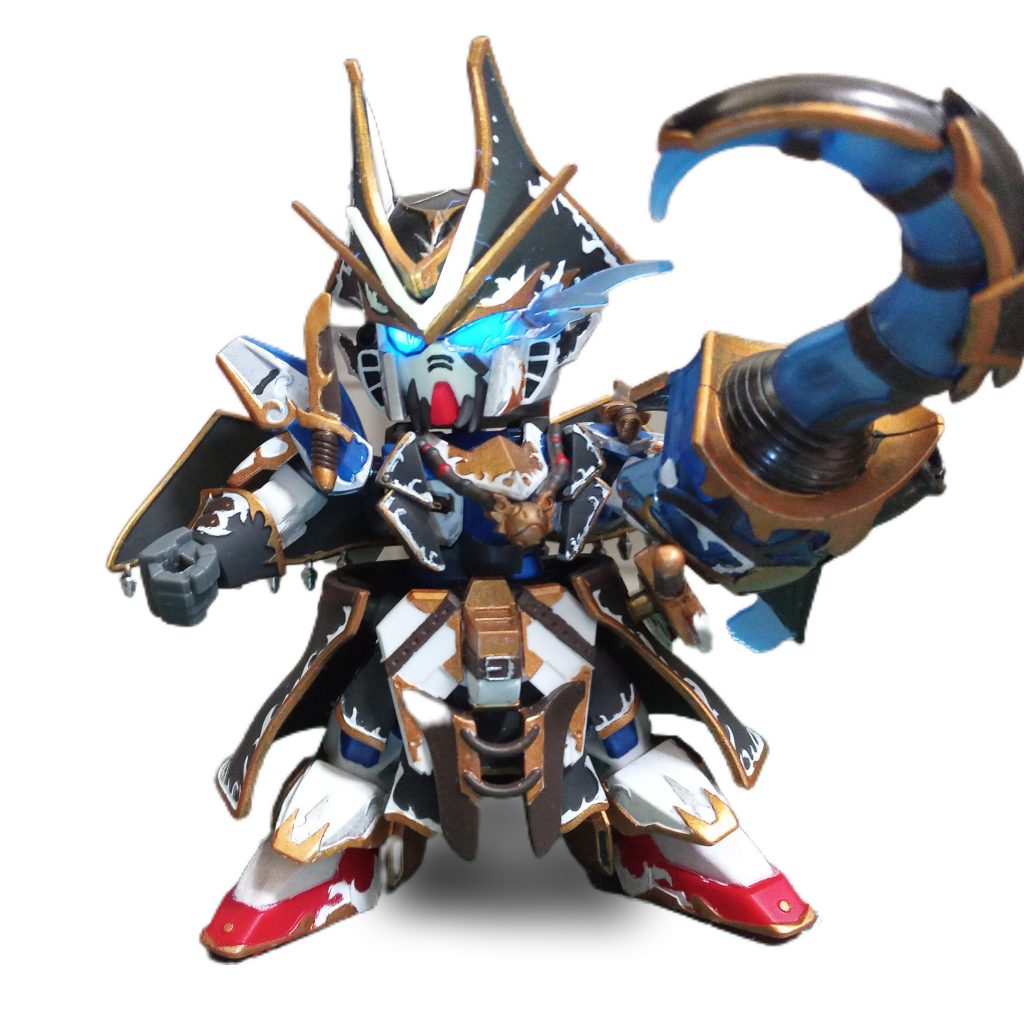 ジャイアントアンカーこちらはつや消しして、そのほかの色を塗っています。黒鉄色がアンカー感あってお気に入りです。目は怒り目。コピー用紙に印刷したため、UVライトを当てたらめちゃくちゃいい感じに光ってくれました(笑)