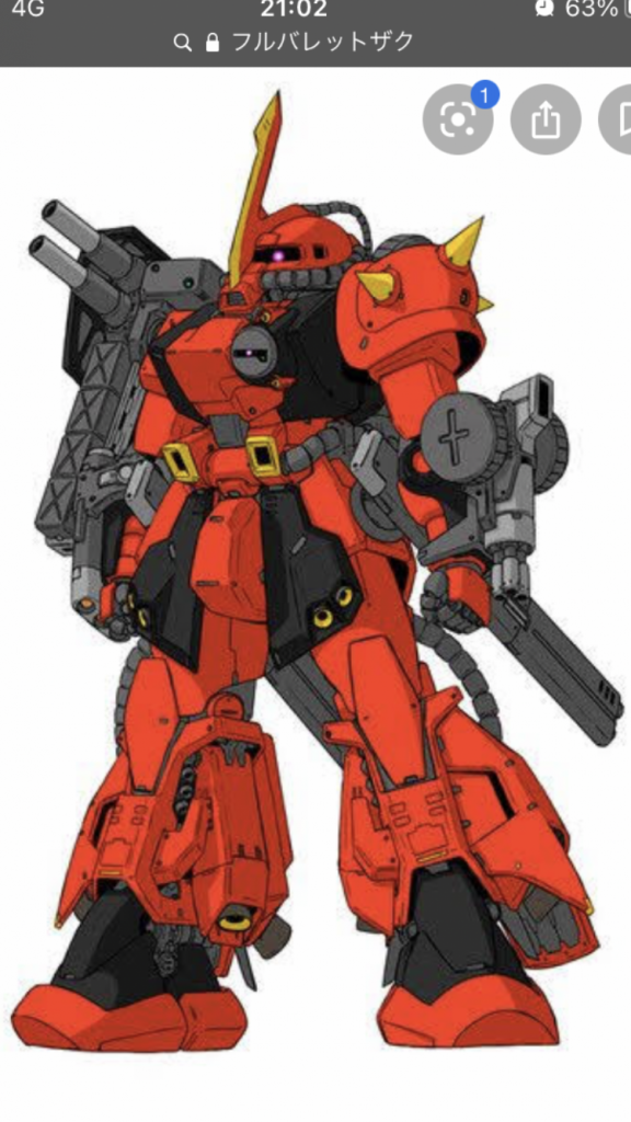この機体がフルバレットザクです♪原作、コミック版のデザインとは違いますが、こっちのデザインの方が好みな為こっちのデザインを参考にしました全パイロットの中で1番好きなパイロットです♪ジョニー さいこ〜⤴️⤴️*\(^o^)/*カッコよすぎ〜⤴️⤴️