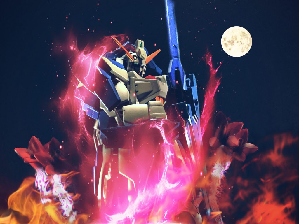 第四章 華麗なる騎士西の都にたどり着いたマックスターボ隊一行、西の都の連合軍に迎え入れられたが、双竜のパイロットだけは不機嫌な表情を浮かべていた。聞いてみると、「西の都のガンダム使いはキザで気に入らない」とのことだった。玉座には都の王が座っており、その近くにはまさに美青年と言われても差し支えない赤髪の男が一行にお辞儀をした。双竜のパイロット曰く彼が西の都を守るガンダム【ガンダムフルルブルム】のパイロットだと小声で言われた。かつて東の都と西の都で衝突があり、その時双竜とフルルブルムは何度も戦い、そこから戦いが終結し連合軍になってなからも犬猿の仲であった。どれだけ互いにいがみ合っていても、今は一つ目の基地を破壊することが最優先と考え、エクスペリエンスのパイロットは仲間に入るよう交渉する。フルルブルムのパイロットは二つ返事で誘いを断るが、その時街中で警報が響き渡る。一つ目の軍団が攻撃を仕掛けてきたのだ。一行はガンダムの元に向かうが、向かう途中一つ目のMSと遭遇してしまう。一つ目はぎょろっと睨み、片手に持っている金棒状の武器で彼らを叩き潰そうとした瞬間、空中を舞う四つのビットが武器を持つ手を攻撃、そこから機体全体を攻撃し一つ目のMSは撃破された。赤い花弁をイメージさせるビットは、遠くにいる機体に戻っていき左肩のバインダーユニットに装備された。青色に輝くソードオブシュバリエを構える高貴な佇まい、その機体こそがガンダムフルルブルム、西の都を守護する華麗なる騎士だった。フルルブルムを囲うように一つ目のMSが群がるが、この機体相手にはむしろ不利になる戦法だった。再びバインダーユニットからビット【フルルビット】が発射され、フルルブルムの周りに浮遊する。剣を構えるとビット達は散開し周囲の一つ目達を撃破していった…第五章に続く。