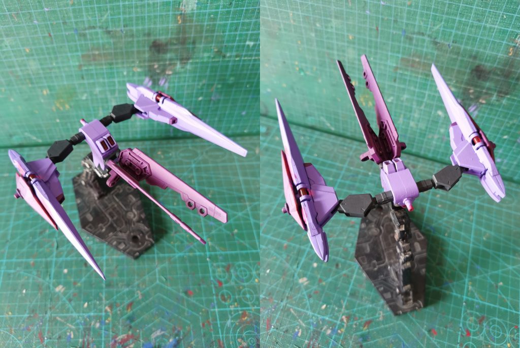 武装はサイドバインダー内側のビームマシンガン(”煉赤”特性を持つ)と”芯”生成ユニット(サイドバインダー外側と主体)、接近戦を主眼とする==