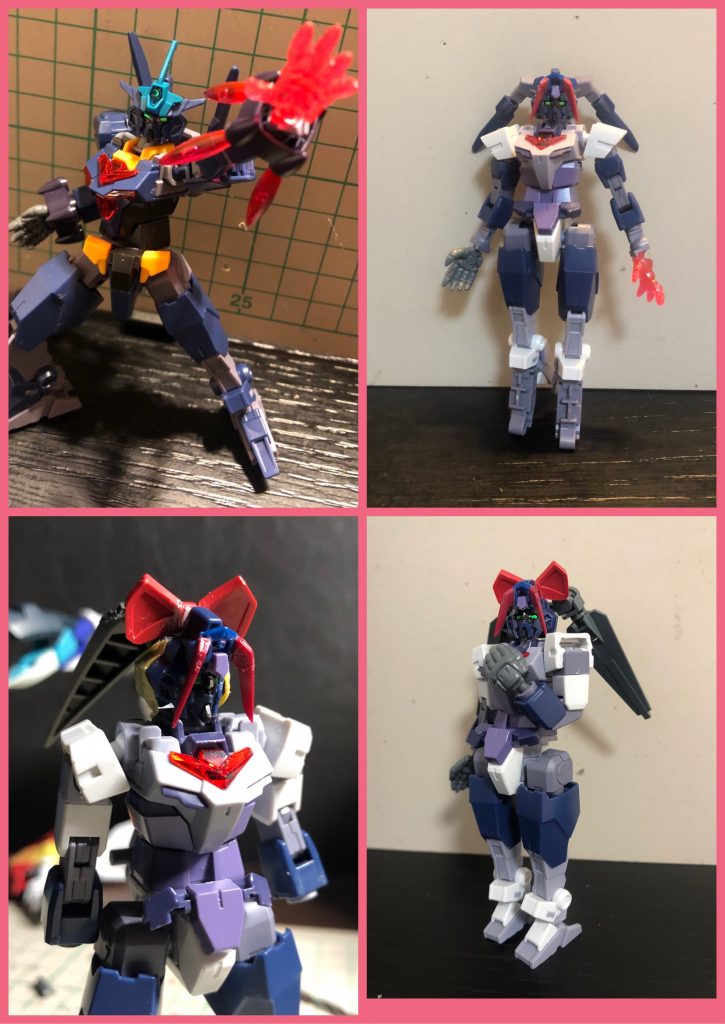 制作工程最初は忍者(コアガンダム・ハヤテ)の相方という設定で始めたのですが、色々あって女の子型に。多分アーマーを丸々作るには材料が入手できなかったのと、手足のみでもパワーアップ感が出せるかも?と思った事で、女性的なシルエットを目指すようになった…はず。マスターガンダムの手は初期の段階で使うの決定してましたね。この頃はポージングや髪型を色々模索していて、髪型については最終的にアーマーとして採用しています。その辺はまた次回(^-^;