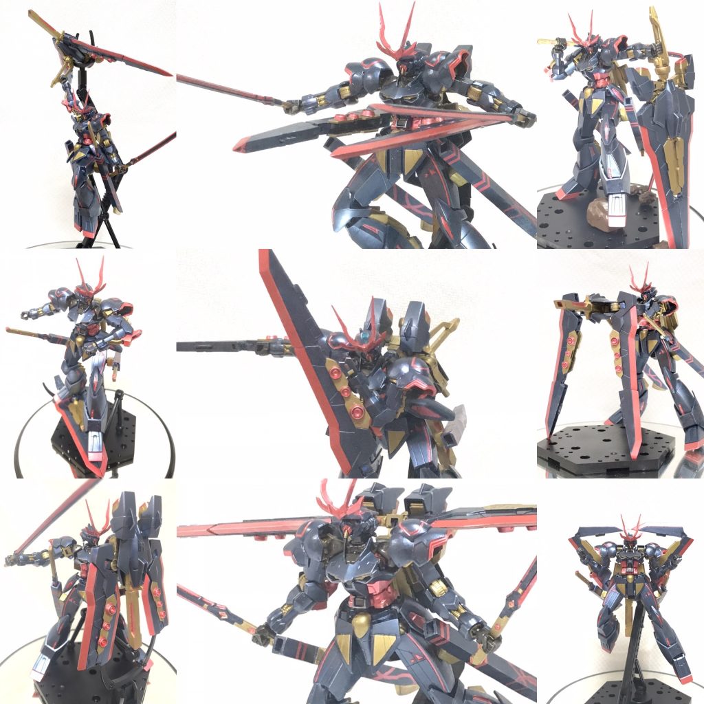 タクティカルアームズの変形モードは計9モードあり、右上から下方向へそれぞれ①ソードモード②レールガンモード③デルタモード④クローモード⑤ブレードモード⑥フライトモード⑦グラスパーモード⑧ホバーモード⑨シールドモードの9つとなっています‼️①②は通常の青枠SLから、③⑥は赤枠改から、④は金枠天を模して、⑤はメタルビルドの青枠SLをそれぞれ参考にして作成しています‼️