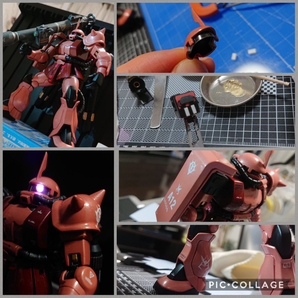 塗装完了。デカールを貼っていきました。前回(ウィンダム)は貼らなかったのでひさびさでしたが、なんとなく貼りかたを思い出しながらちょこちょこ貼りました👴💦個人的には右足ふくらはぎ内側のシャアのパーソナルマークがお気に入りです😌✨その他、途中で右肩にプラ板貼りたくなったので対応。貼った後に再度つや消しブラックを塗りました。モノアイシールドはスジボリ用のガイドテープ(3mm)がちょうどいい感じだったので使ってみました。
