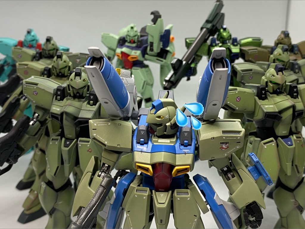 我が家のガンイージ 達。未完成品や、頂き物を合わせたら総勢10機になりました。…まだまだ、増やします!