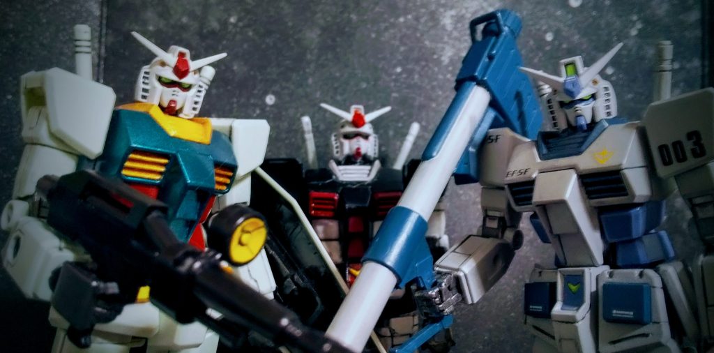 RX-78 スリーショットRX-78-1 → FGRX-78-2 → HGUC REVIVERX-78-3 → EGどのキットもお気に入りです。