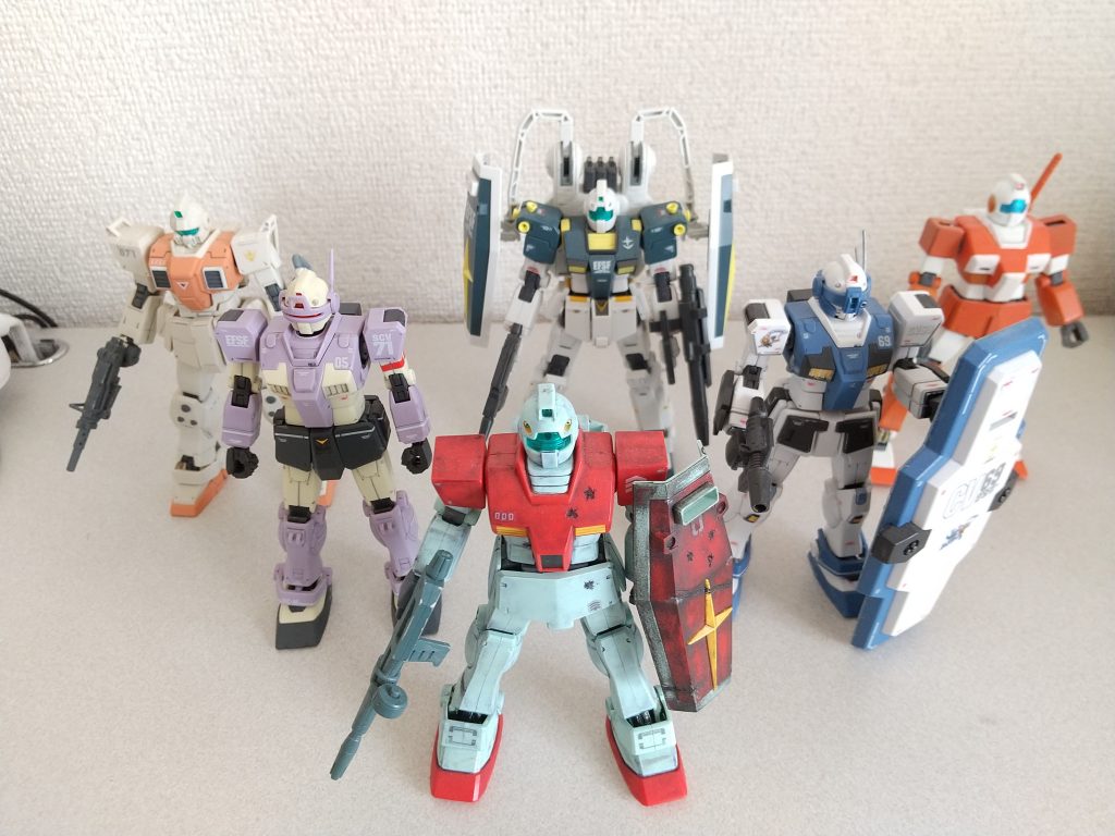 他のジム系と一緒に私は連邦派の人間で、量産機はジムが一番好きなので見てるだけで幸せです次はどのジムを作ろうかなーザクみたいにガンプラももっとバリエーション展開してほしいです！ 