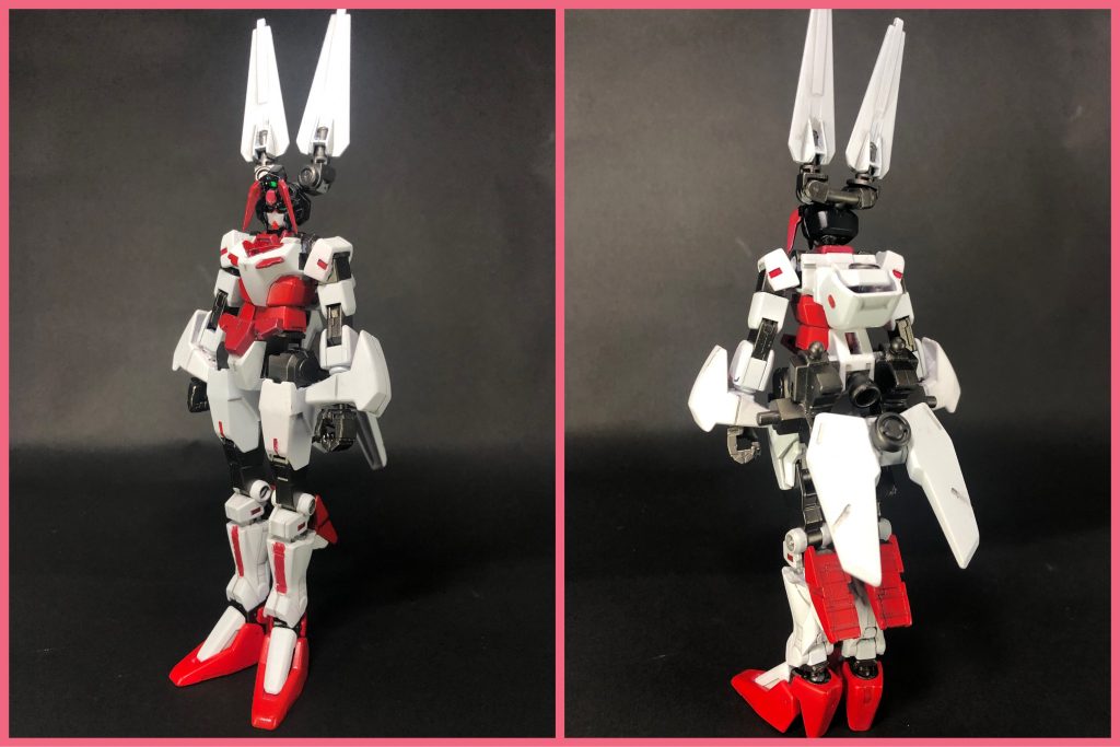 レッカガンダム・イナバレッカとイナバが合体した形態。モチーフはバニーガール。髪型はウサ耳(下に向けるとツインテールにもなるぞ！)。兎の如く強靭な脚力で駆け回るスピード型で、超スピードですれ違う瞬間にウサ耳ブレードで斬り裂く。腰の後ろにはブースターを装備しており、超スピードで動く為の要となる。バニーで黒か白か悩んだのですが、兎はやっぱり白！ということで珍しい白バニーに。色合い的には純粋な強化形態にも見えますね。