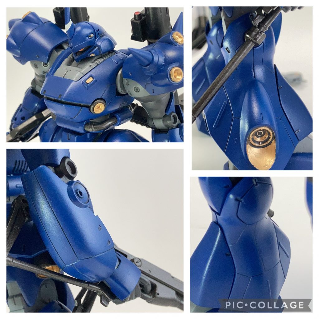 バトオペ2のケンプファーのモールドを参考にスジボリをしてみました！腕だけ完全オリジナルです！他のモデラーさんが感覚で描いているという気持ちがちょっとわかった気がします😊そしてバルカンには初めてメタルパーツを使ってみました！実はピンバイスで開口して埋め込む気でいたのですが、穴が大きすぎて装甲がちぎれてしまいました…😅何とか溶きパテを使って一旦穴を塞いだ後、ピンバイスの外側を使ってゴリゴリ削るような感じで凹みを生成、メタルパーツを半分に切って貼り付けました。一時はどうなるかと思いましたが、何とか上手くできたのでホッとしましたε-(´∀｀*)本来は逆かもですが、話の構成上ここから武装紹介兼ポージングですw