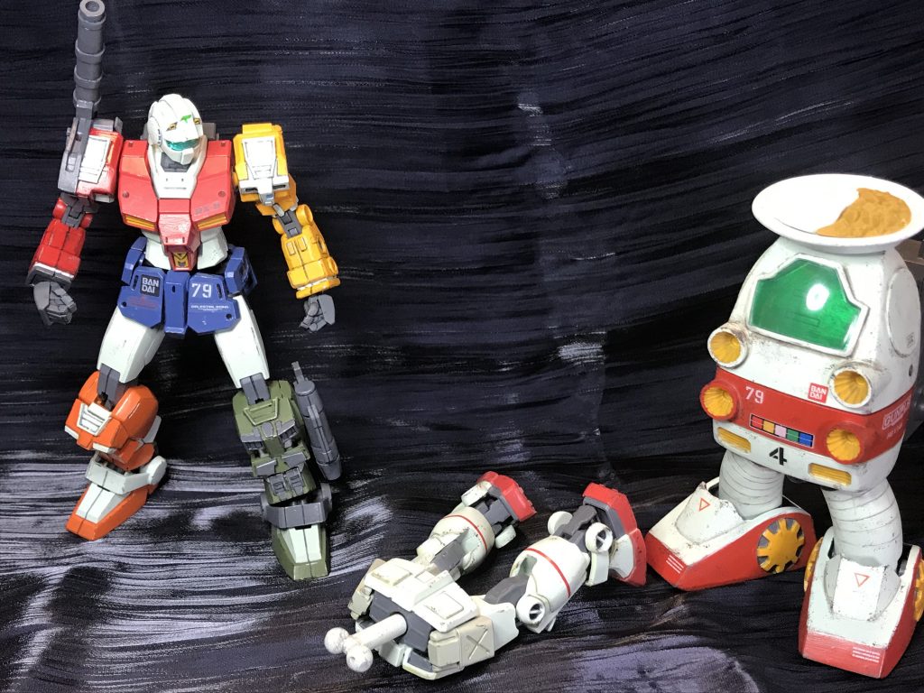 頭載物も色々考えて手を付けたのですがどれもしっくり来なくて頭頂部にポリキャップ仕込んだのみになってます。頭載と言ったらカレーだろ!と、とりあえずカレーでも載せてみました。