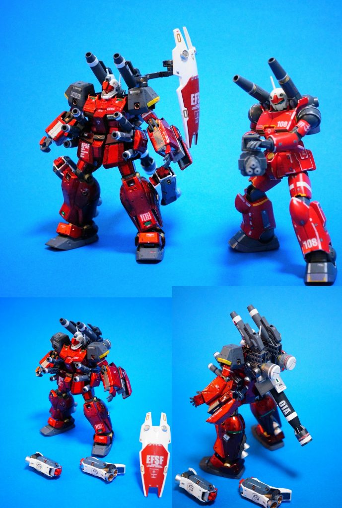 開発チームはホワイトベースのガンキャノン・パイロット、カイ・シデンによる運用を想定してプランを進めてたことから、左足には彼の機体番号である「108」がマーキングされている。