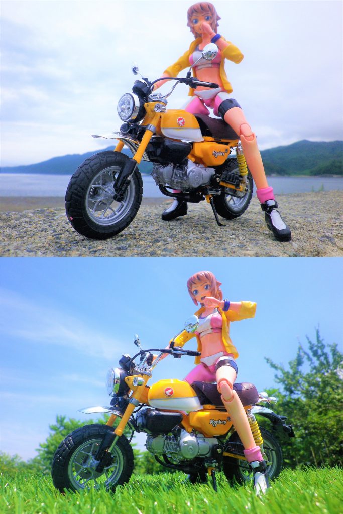 衣装のピンク色は蛍光ピンクを少量混ぜて鮮やか目に撮影できるようにしております。