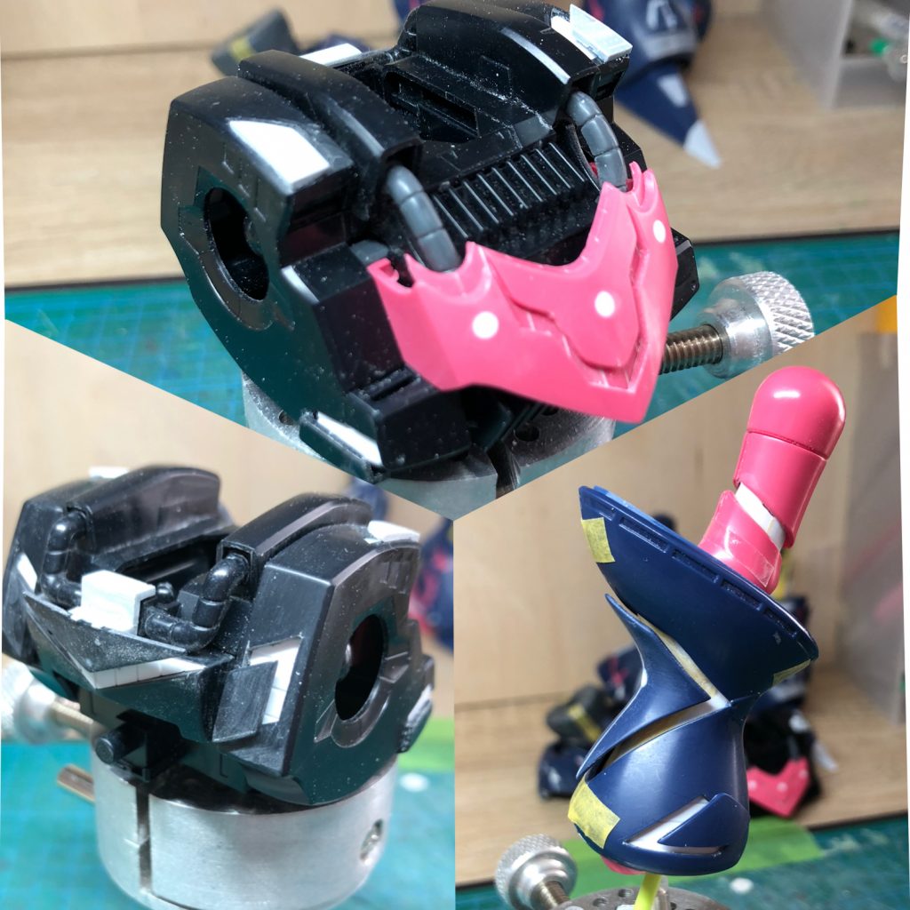 二の腕の割は切ったはいいが上下を固定するの弐苦労。実は針金がはいいてます