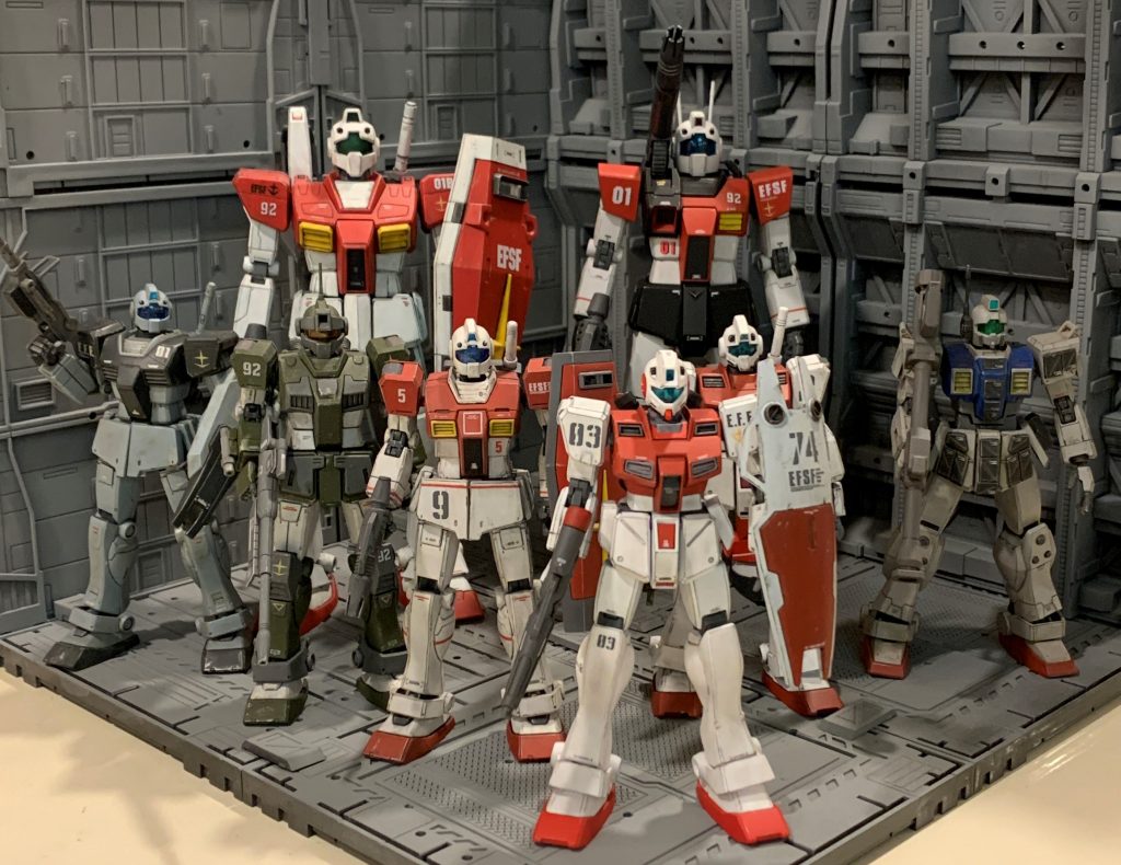 基本的にはジオンのMSの方が好きですが、気づいたらジムもそれなりに増えてきました。そろそろ0083系のジムやZ以降のジム、ネモ、ジェガンあたりにもチャレンジしていきたいところです。