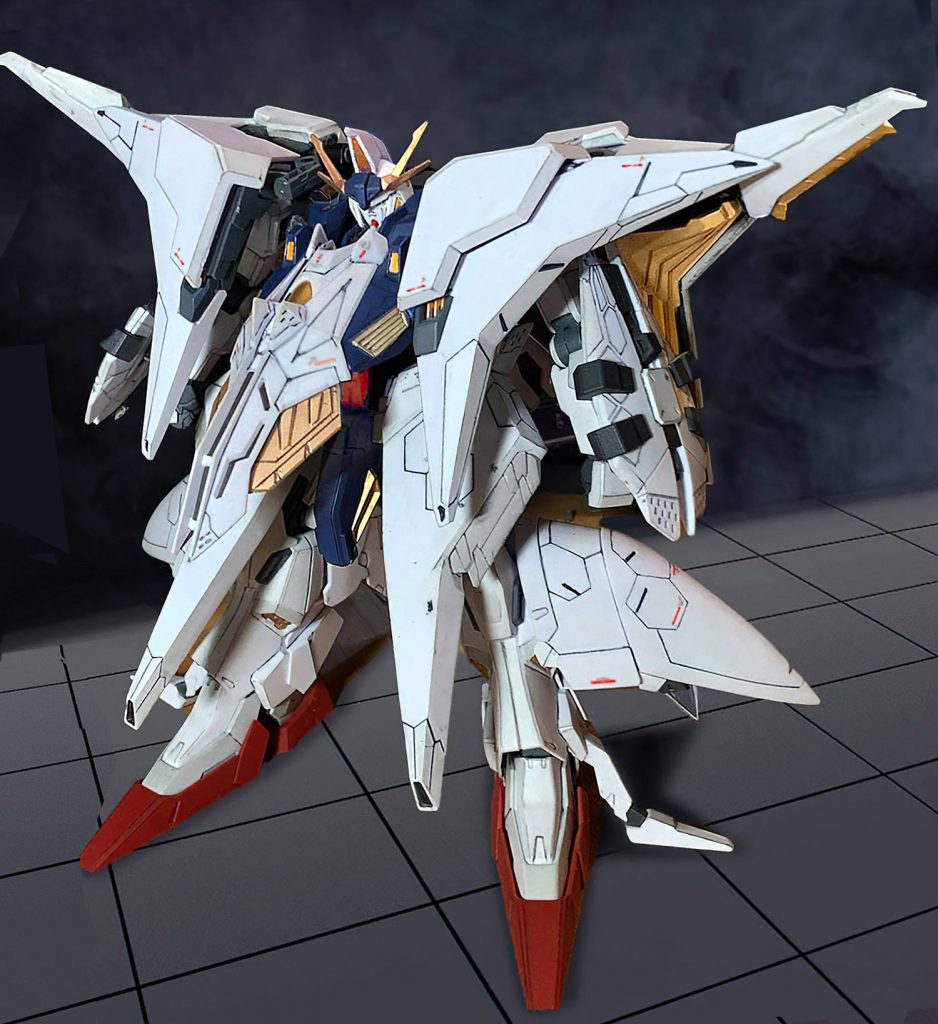 肩アーマー先端のパーツを角度変更。詳細は近日アップ予定の機首パーツなどフル装備を取り付けたバージョンで製作過程アップします。