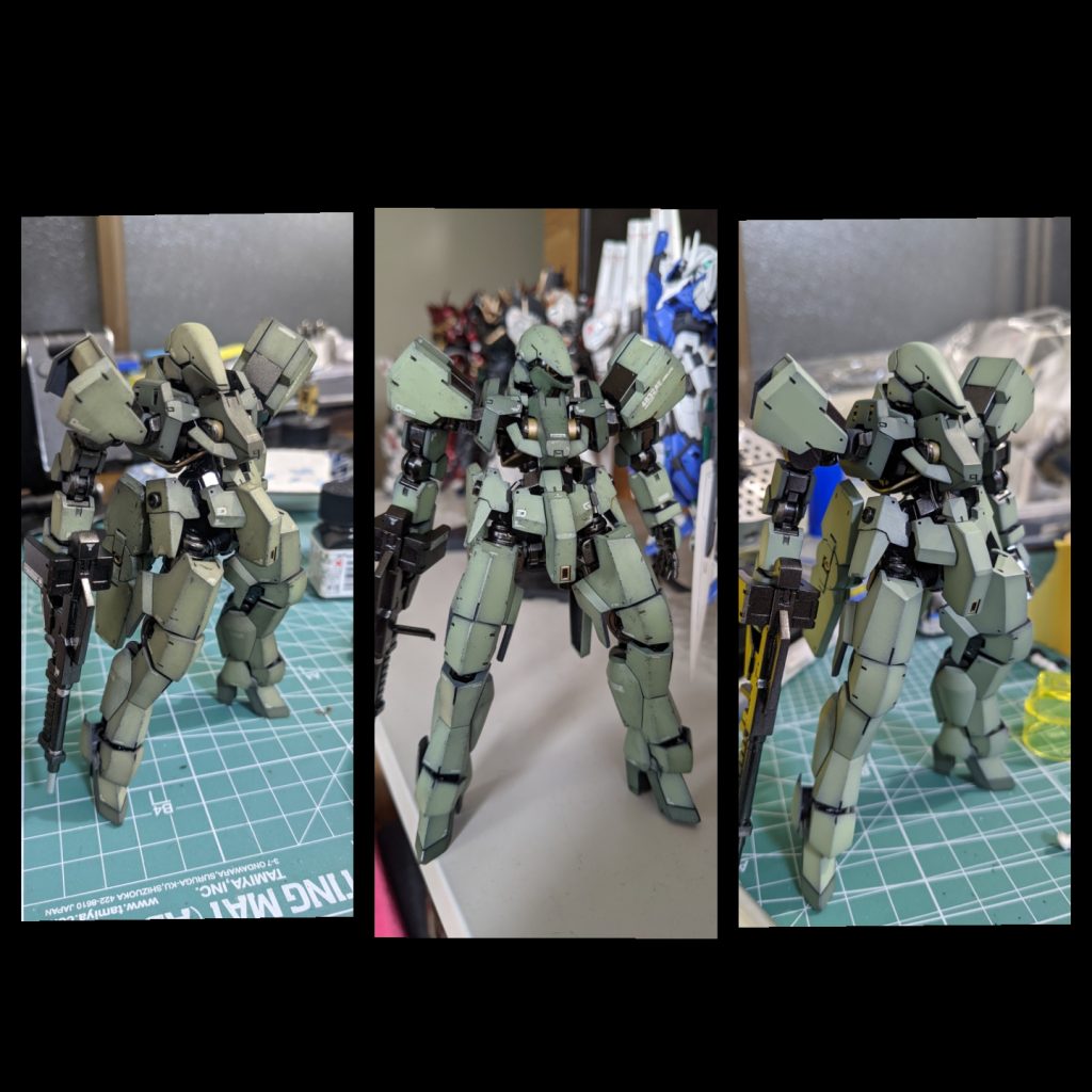 立ち上げ塗装→デカール→水性ホビー焼鉄色でチッピング→つや消しコート→エナメルウォッシング→リアルタッチマーカーで微調整で完成です！