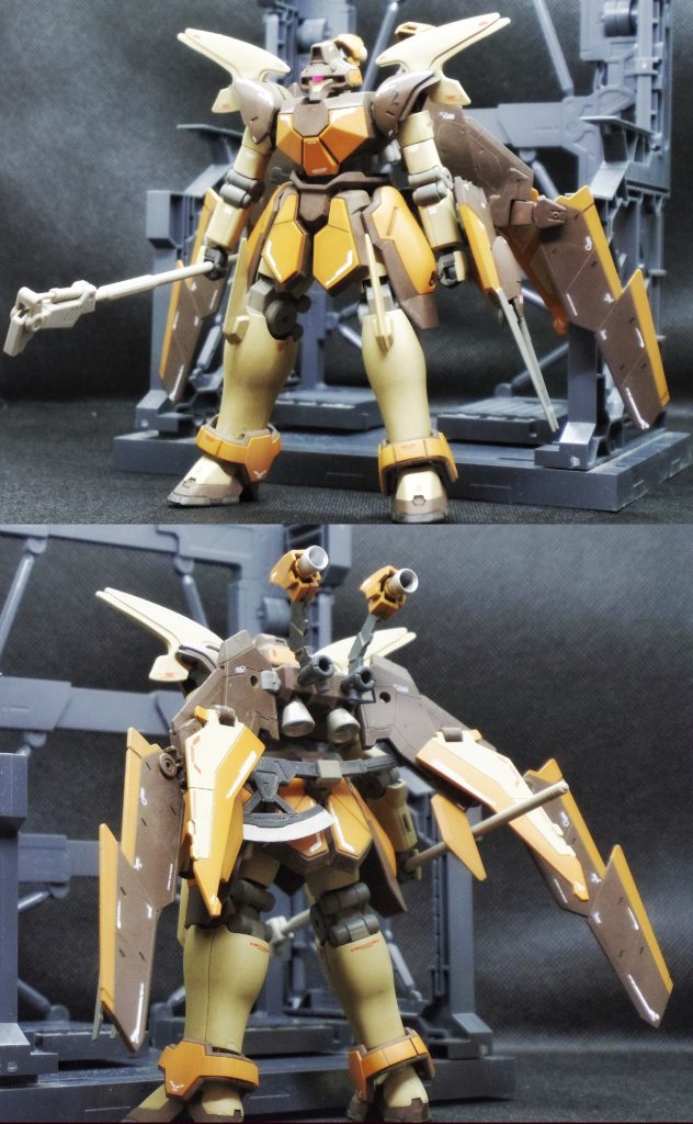 『機体説明』マグアナックリーパーデュオ専用機としてカスタマイズされたマグアナック。機動力と近接戦に特化した機体で、4機の中で唯一のビーム兵器を装備。ルーセット装備を参考に、可変式ウイングを装備。また、周囲のMSのセンサー系を妨害するジャマーも装備している。武装は、ビームサイズと、優先式クローシールド、ヒートトマホーク。