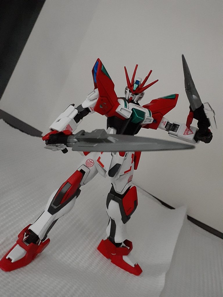 もし自分がガンプラバトルをするなら...大好きなストライクとエクシア、ダブルオーのあの近接戦闘。どちらも取り入れたガンダムで戦いたいと思って制作しました！