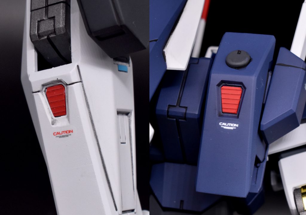 バックパックとスラスターの噴射口は、スジボリプラ板を貼りつけてディティールアップを行いました。