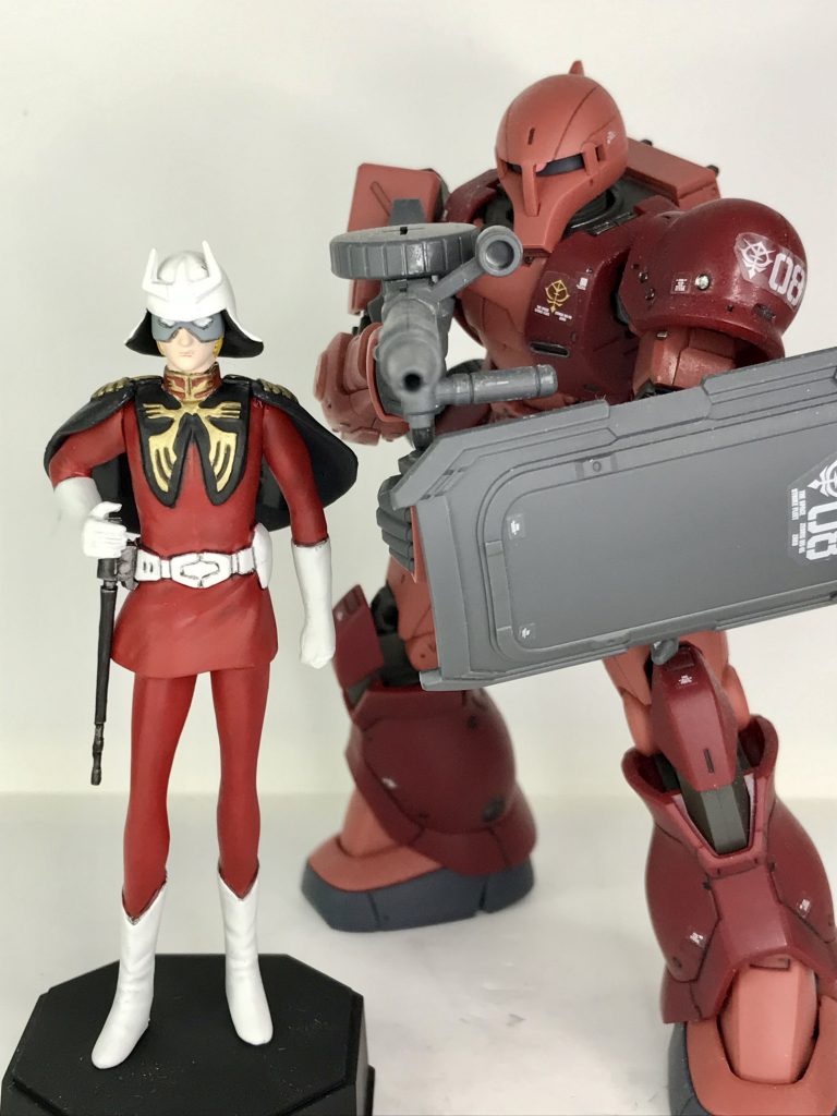 ここからはシャアの乗機と。まずはザクI（シャア機）とともに。シャアにとってはじめての赤い機体ですね(^^)