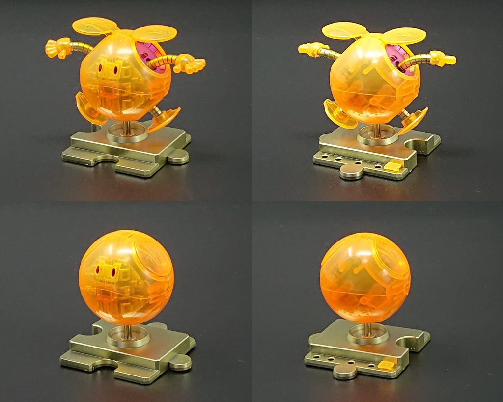 次はオレンジのハロ。台座と手足はシルバーの上にクリアイエローを吹いて金色にしています。手足の付け根はシルバーの上に色の源マゼンタを吹いています。