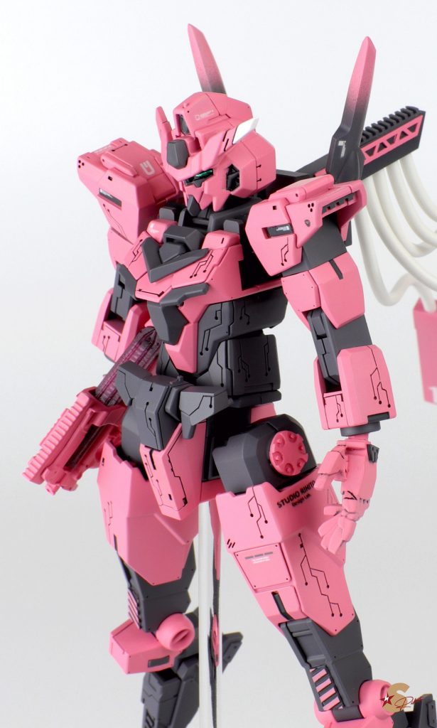 ウエストの四隅は流行りの立体彫りで外装のレイヤー感を表現しています。デカールは最低限に抑え、自作ロゴデカールも各所にいれてあります。