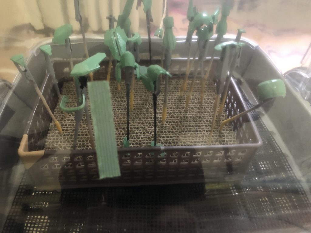 今回初筆塗りだったのですが、なかなか大変でした。。外装:赤→緑、フレーム:焦茶→白だったのでなかなかに色がのらなかったので、かなり塗り重ねました。